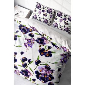 Monohome Purple Flowers Naturel Çift Kişilik Nevresim Takımı