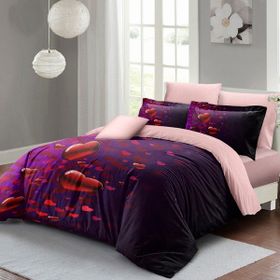 Monohome Purple Love Sevgililer Günü Pamuk Saten Çift Kişilik Nevresim Takımı