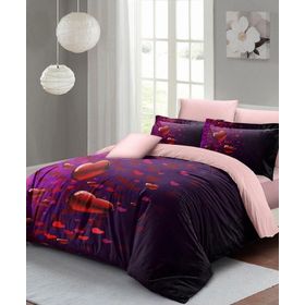 Monohome Purple Love Sevgililer Günü Pamuk Saten Çift Kişilik Nevresim Takımı
