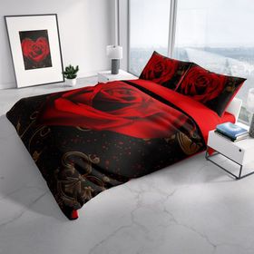Monohome Red Rose 3D Pamuk Saten Çift Kişilik 200x220 cm Nevresim Takımı