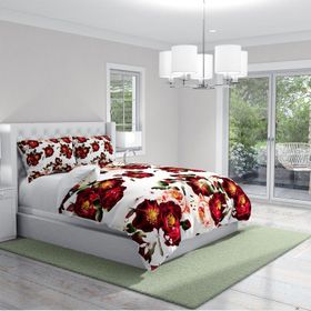 Monohome Red Rose 3D Pamuk Saten Çift Kişilik 200x220 cm Nevresim Takımı