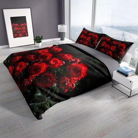 Monohome Red Roses 3D Pamuk Saten Çift Kişilik 200x220 cm Nevresim Takımı