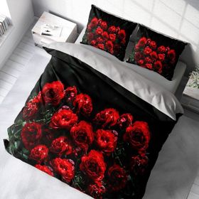 Monohome Red Roses 3D Pamuk Saten Çift Kişilik 200x220 cm Nevresim Takımı