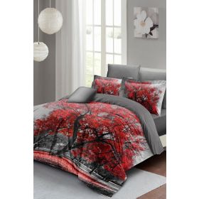 Monohome Red Tree 3D Pamuk Saten Çift Kişilik Nevresim Takım