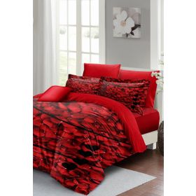 Monohome Rose Feather 200x220 cm Pamuk Saten Kırmızı Sevgililer Günü Çift Kişilik Nevresim Takımı