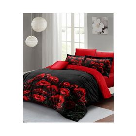 Monohome Sevgililer Günü %100 Pamuk Saten Black Rose Çift Kişilik Nevresim Takımı