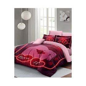Monohome Sevgililer Günü %100 Pamuk Saten Love U Çift Kişilik Nevresim Takımı
