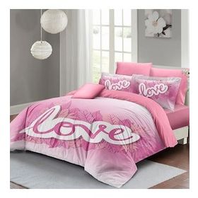 Monohome Sevgililer Günü %100 Pamuk Saten Pink Love Çift Kişilik Nevresim Takımı