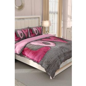 Monohome Sevgililer Günü %100 Pamuk Saten Stay Pink Çift Kişilik Nevresim Takımı