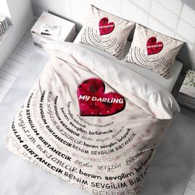 Monohome Sevgililer Günü My Darling Pamuk Saten Beyaz Çift Kişilik Nevresim Takımı