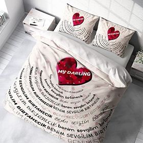 Monohome Sevgililer Günü My Darling Pamuk Saten Beyaz Çift Kişilik Nevresim Takımı