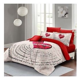 Monohome Sevgililer Günü My Darling Pamuk Saten Kırmızı Çift Kişilik Nevresim Takımı