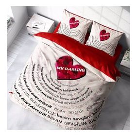 Monohome Sevgililer Günü My Darling Pamuk Saten Kırmızı Çift Kişilik Nevresim Takımı