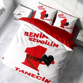 Monohome Sevgililer Günü Pamuk Saten Birtanem Beyaz 200x220 cm Çift Kişilik Nevresim Takımı