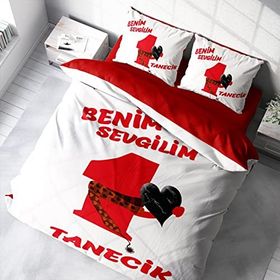 Monohome Sevgililer Günü Pamuk Saten Birtanem Beyaz 200x220 cm Çift Kişilik Nevresim Takımı