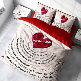 Monohome Sevgililer Günü Pamuk Saten Birtanem Beyaz 200x220 cm Çift Kişilik Nevresim Takımı