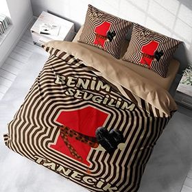 Monohome Sevgililer Günü Pamuk Saten Birtanem Kahverengi 200x220 cm Çift Kişilik Nevresim Takımı