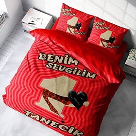Monohome Sevgililer Günü Pamuk Saten Birtanem Kırmızı 200x220 cm Çift Kişilik Nevresim Takımı