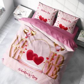 Monohome Sevgililer Günü Pamuk Saten Happy Valentine's Day Çift Kişilik Nevresim Takımı