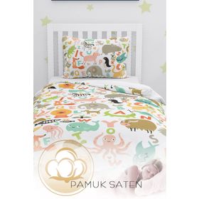 Monohome Sevimli Hayvanlar 3D Saten Pamuk Çocuk Nevresim Takımı