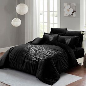 Monohome Sık Dokuma Pamuk Saten 3D Özel Tasarım Black Leopar Çift Kişilik Nevresim Takımı