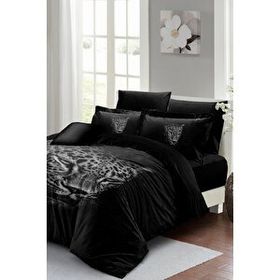Monohome Sık Dokuma Pamuk Saten 3D Özel Tasarım Black Leopar Çift Kişilik Nevresim Takımı