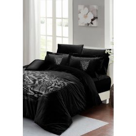 Monohome Sık Dokuma Pamuk Saten 3D Özel Tasarım Black Leopar Çift Kişilik Nevresim Takımı