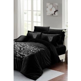 Monohome Sık Dokuma Pamuk Saten 3D Özel Tasarım Black Leopar Çift Kişilik Nevresim Takımı