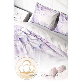 Monohome Soft Lila 3D Pamuk Saten Çift Kişilik Nevresim Takımı