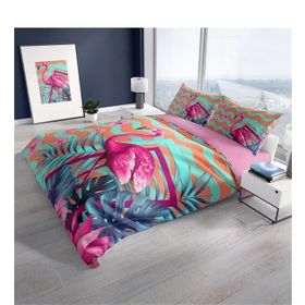 Monohome Turkuaz Flamingo 3D Renkli Çift Kişilik 200x220 cm Nevresim Takımı