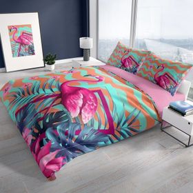 Monohome Turkuaz Flamingo 3D Renkli Çift Kişilik 200x220 cm Nevresim Takımı