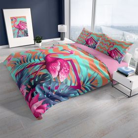 Monohome Turkuaz Flamingo 3D Renkli Çift Kişilik 200x220 cm Nevresim Takımı