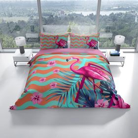 Monohome Turkuaz Flamingo 3D Renkli Çift Kişilik 200x220 cm Nevresim Takımı
