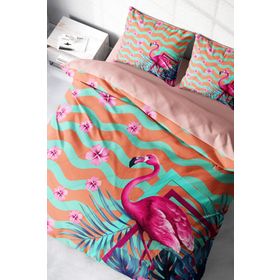 Monohome Turkuaz Flamingo 3D Renkli Çift Kişilik 200x220 cm Nevresim Takımı
