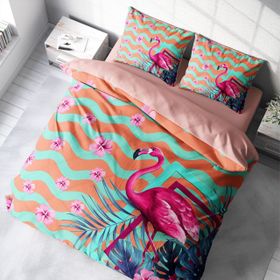Monohome Turkuaz Flamingo 3D Renkli Çift Kişilik 200x220 cm Nevresim Takımı