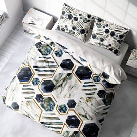 Monohome White Hexagon 3D Pamuk Saten Çift Kişilik Nevresim Takımı