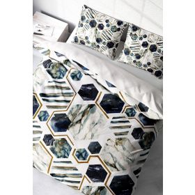 Monohome White Hexagon 3D Pamuk Saten Çift Kişilik Nevresim Takımı