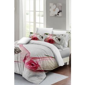 Monohome White Love 200x220 cm Beyaz Sevgililer Günü Çift Kişilik Pamuk Saten Nevresim Takımı