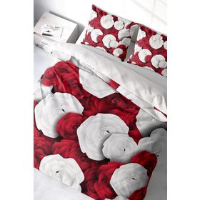 Monohome White & Red 3D Pamuk Saten Çift Kişilik 200x220 cm Nevresim Takımı