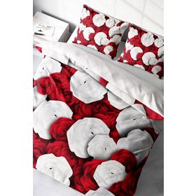 Monohome White & Red 3D Pamuk Saten Çift Kişilik 200x220 cm Nevresim Takımı
