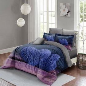 Monohome Wool Heart 200x220 cm Gri Lila Çift Kişilik 3D Pamuk Saten Nevresim Takımı