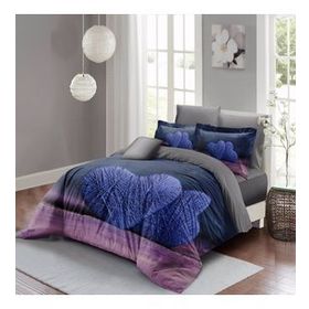 Monohome Wool Heart 200x220 cm Gri Lila Çift Kişilik 3D Pamuk Saten Nevresim Takımı