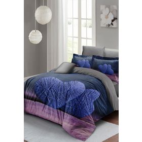 Monohome Wool Heart 200x220 cm Gri Lila Çift Kişilik 3D Pamuk Saten Nevresim Takımı