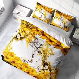 Monohome Yellow Daisy 3D Pamuk Saten Çift Kişilik 200x220 cm Nevresim Takımı