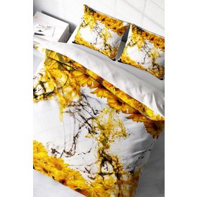 Monohome Yellow Daisy 3D Pamuk Saten Çift Kişilik 200x220 cm Nevresim Takımı