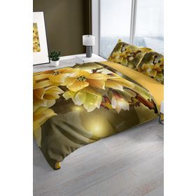 Monohome Yellow Flower 3D Pamuk Saten Çift Kişilik 200x220 cm Nevresim Takım