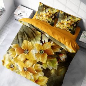 Monohome Yellow Flower 3D Pamuk Saten Çift Kişilik 200x220 cm Nevresim Takım