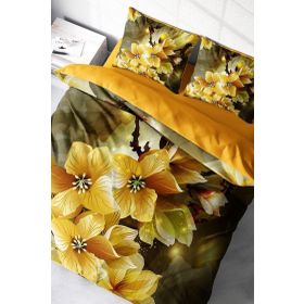 Monohome Yellow Flower 3D Pamuk Saten Çift Kişilik 200x220 cm Nevresim Takım