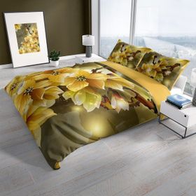 Monohome Yellow Flowers 3D Renkli Çift Kişilik 200x220 cm Nevresim Takımı