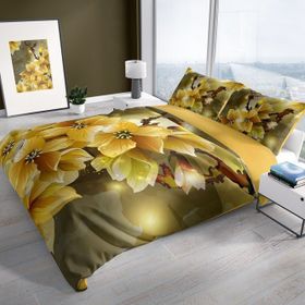 Monohome Yellow Flowers 3D Renkli Çift Kişilik 200x220 cm Nevresim Takımı